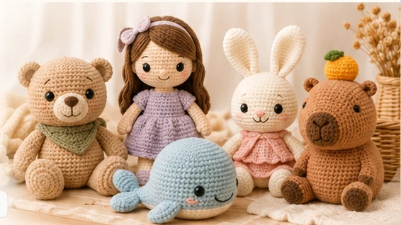 Colección de muñecos artesanales tejidos al crochet